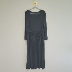 Loft NWOT Long Sleeve Midi Dress 18 Gray Blue A-line Office Career Work Cottage